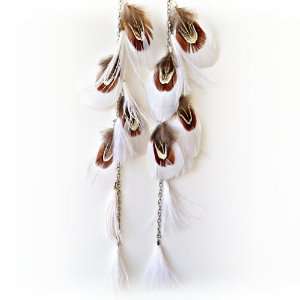   and Brown Feather Hair Pin and Earring Set   10 Inch Long Beauty