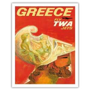  TWA Greece, Ancient Greek Helmet by David Klein   Vintage 