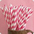 50 Raspberry Pink and White Striped Paper Straws   Vintage Inspired