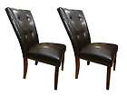   Set of 2 Dark Espresso Brown Tufted Vinyl Leather Parson Dining Chairs