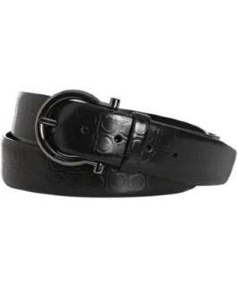 Ferragamo black logo embossed leather single Gancio belt   up 