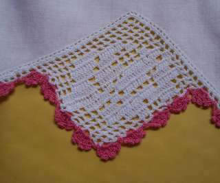 Sheet Pillowcases Vintage Pink Crochet Edge Pink  