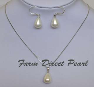 18 White Drop Sea Shell Pearl Necklace SET 925 Silver  