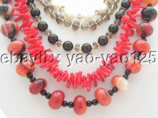 Pearl&Agate&Onyx&Smoky Quartz&Coral Branch Necklace  