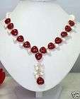 true white pearl and red jade heart necklace pendant  