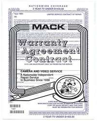 Mack In Home Three Year Extended Warranty Certificate (TVs up to $1450 
