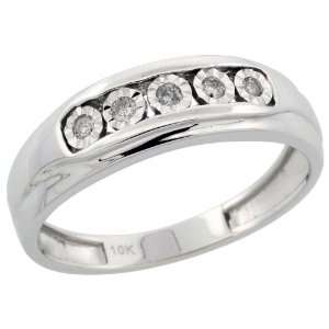 10k White Gold 5 Stone Mens Diamond Band, w/ 0.10 Carat Illusion Set 