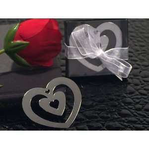  Wedding Favors Double Heart Shaped Chrome Metal Bookmark 