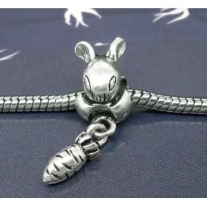  Silver Tone Rabbit & Carrot Dangle Beads 