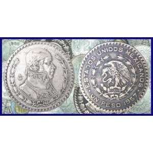  1957 Mexican Silver Peso    Silver Dollar Sized Coin 