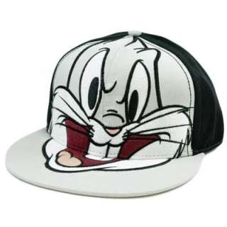 Looney Tunes Bugs Bunny Cartoon Gray Black Flat Bill Fitted One Size 