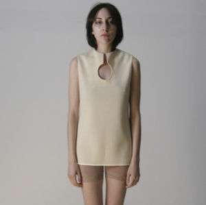 60s PIERRE CARDIN Iconic Cream Mod Knit Cut Out Top  