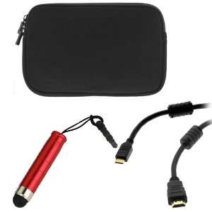  Case + 6FT Mini HDMI Cable + Mini Red Stylus Pen with 3.5mm Adapter 