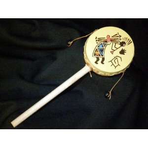  Native Rawhide Drum Rattle 9  Kokopelli Toys & Games