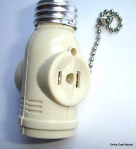 Light Bulb Switch Socket Pull Chain 2 Outlets Ivory NEW  