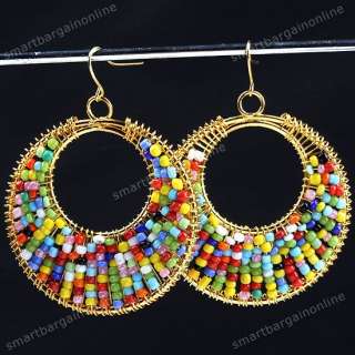   Rainbow Beads Big Round Dangle Chandelier Earrings Fashion  