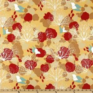  44 Wide Lovely Orchard Large Trees Gold/Red Fabric By 