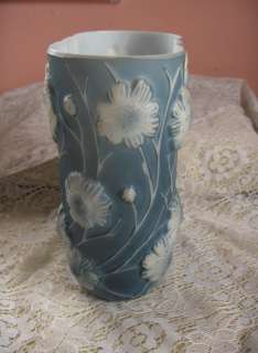 Antique Vintage Phoenix Consolid Blue Sculptured Art Glass Vase 