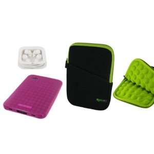 Neoprene Sleeve Case (Black / Neon Green) / TPU Flex Skin Case (Plaid 