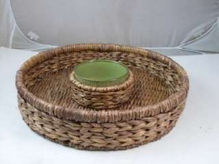 Large Wicker Rattan Chip & Dip Serving Bowl Basket Dish  