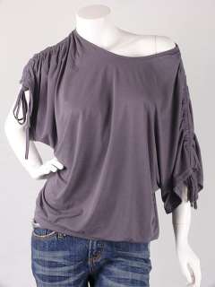 Grey Off the Shoulder Gathering Waistband Top M  