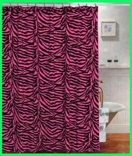   Pink Zebra Pattern Fabric Shower Curtain with Pearl Style Hooks  