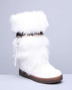   Mukluk White Real Goat Fur Sheepskin Leather Snow Ski Boot 6 7 8 9 10