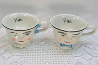   Coffee Mugs/Tea Cups Winking Smiley Faces Man Bow Tie Lady Necklace