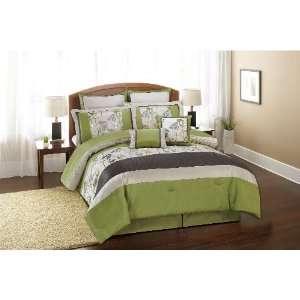   Embriodered Oversize/Overfill Queen 8 Piece Comforter Set, Sage/Pewter