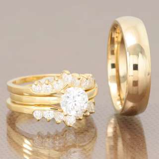   Mens Womens Gold Vermeil Silver Titanium CZ Wedding Ring Set  