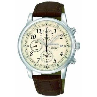 Seiko Mens SNDC31 Classic Brown Leather Beige Chronograph Dial Watch