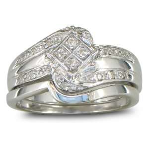  Look Diamond Bridal Wedding Set with Band in Sterling Silver Jewelry