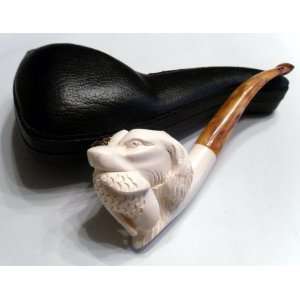 Meerschaum Smoking Pipe   Hunting Dog with Fish in Mouth Bowl, Curved 