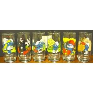  SMURFS GLASSES ; Papa Smurf, Smurfette, Grouchy Smurf, Hefty Smurf 