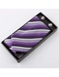 Purple Stripes Woven Poly Tie Handkerchiefs Cufflinks Gift Box Set 