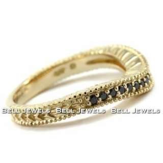 BLACK DIAMOND STACKABLE CURVED WEDDING BAND RING 14K YELLOW GOLD 