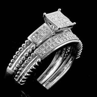 HIS & HER WHITE GOLD DIAMOND ENGAGEMENT BRIDAL TRIO RING SET  