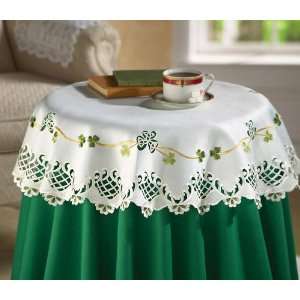  Round Tablecloth W/ Embroidered Shamrocks By Collections 