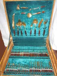 Vintage 144 pc. Brass Flatware Set with Rosewood Handle  