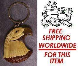Intarsia Solid Wood Key Ring Animal Bird Eagle Head NEW  