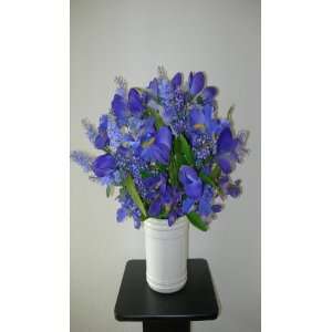  Purple Iris & Wildflower Silk Floral Arrangement 