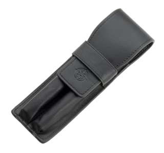 Rosetta Napa Leather Double Slot Pen Case BLACK  