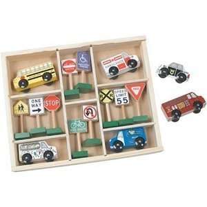   Melissa & Doug Deluxe Wooden Vehicles & Traffic Signs