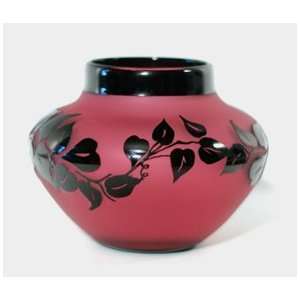  Correia Designer Art Glass, Vase Ruby/black Vines