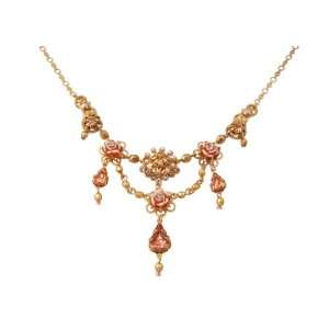  Impressive Gold Plated Necklace Ornate with Vintage Roses, Beaded 